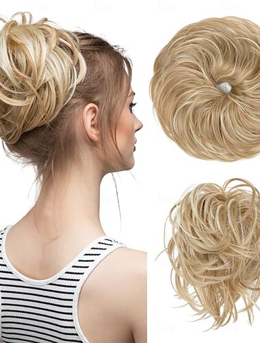  Moño grande desordenado, coleteros ondulados, extensiones de cabello sintético, coletas, moño grueso para mujeres