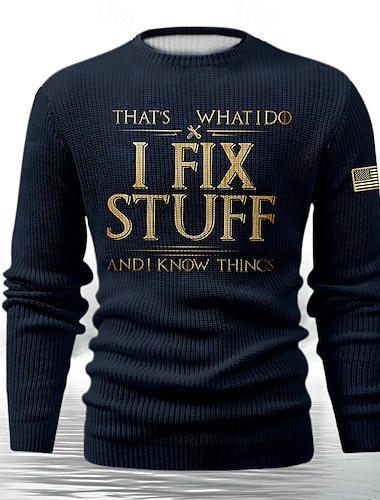  Hombre Suéter navideño feo Suéter de punto Prendas de punto Estriado Tejer Tops regulares De Punto Cuello Barco Ropa de fiesta de noche Ropa hombro caído Otoño invierno Azul Marino Oscuro S M L
