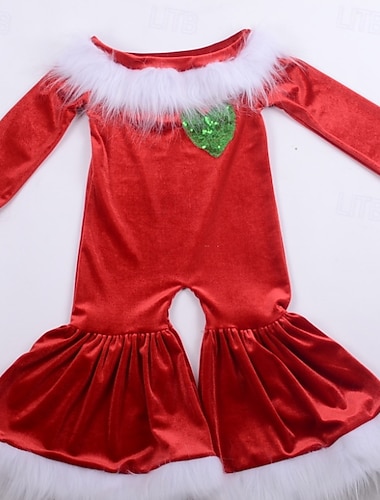  Mikulás Green Monster Furry Divatos jelmez Kezeslábas Karácsonyi öltözék Fiú Lány Cosplay jelmez Gyermek Karácsony Újév szenteste Karácsony Parti Egyrészes