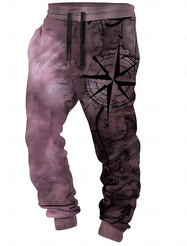  Herren Kompass Jogginghose Hosen Hose Mittlere Taille Kordelzug Elastischer Bund Vintage Lässig Outdoor Alltagskleidung Tasche Frühling Herbst Winter 3D-Druck Dunkelbraun Rosa Blau