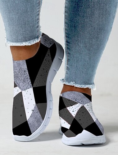 Slip-On-Sneaker für Damen mit abstraktem Kunstdruck – atmungsaktive Flyknit-Freizeitschuhe für den Alltag und Komfort