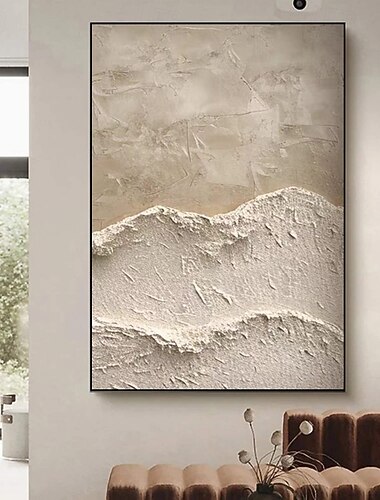  originalt hvitt abstrakt maleri hvit beige teksturmaling abstrakt veggkunst minimalistisk abstrakt maleri moderne kunst stuekunst strukket ramme klar til å henge
