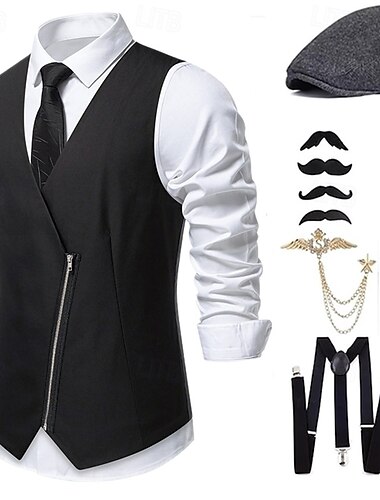  Retro Vintage Goldene Zwanziger 1920er Outfits Weste Zubehörset Gentleman Herren Halloween Karneval Neujahr Party / Abend Maskerade Silvester Erwachsene Krawatte Weste Weitere Accessoires Ganzjahres