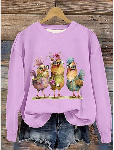  Damenpullover mit Tiermotiv, Alltagskleidung, lässiger Aufdruck, lässiger Hoodie, lange Ärmel, mikroelastisch, Herbst/Winter, bequem, atmungsaktiv, weicher Stoff