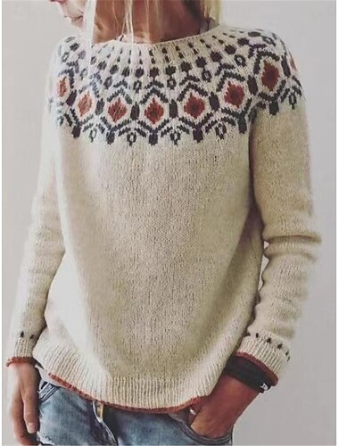  Damen Pullover Brautkleider schlicht Weich Gestreift Gerippt Rundhalsausschnitt Strick Langarm Normale Oberteile Stricken Outdoor Täglich Wochenende Blau Khaki Herbst Winter