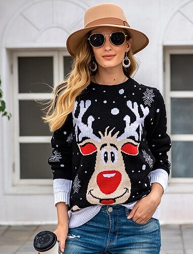  Navidad Reno Suéter navideño feo Pullover Saltador Gracioso Para Mujer Adulto Navidad Carnaval No imprime Fiesta Casual Diario