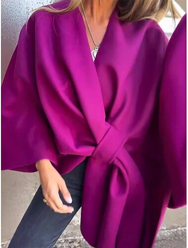  Dames Mantel / capes Buiten Straat Alledaagse kleding Herfst Winter Normaal jas Normale pasvorm Thermisch Warm Ademend Stijlvol Casual Jacks Lange mouw Effen extra groot Fuchsia Bruin Khaki
