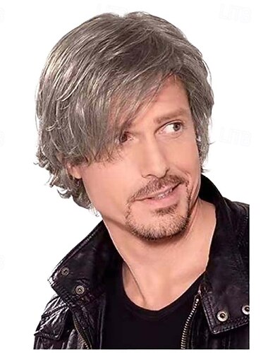  parrucche da uomo parrucca corta grigia parrucca sintetica resistente al calore naturale parrucca cosplay