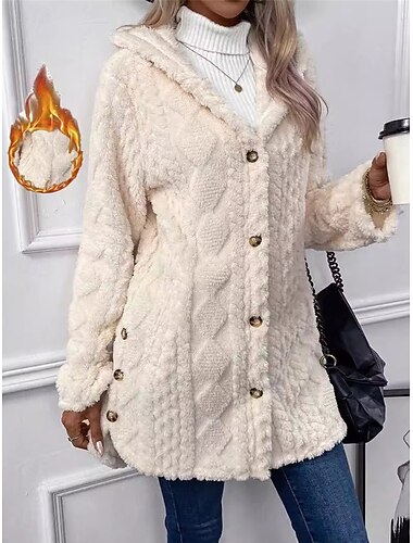  Dámské Fleecová bunda Teddy Coat Mikina s kapucí Zahřívací Prodyšné Zip Kapsy Podšité fleecem Na běžné nošení Bez vzoru Dovolená ulice Denní nošení Jdeme ven Jednořadé Standardní Mikina Běžný Dlouh