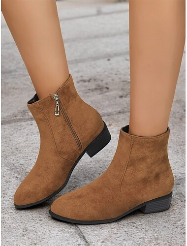 lässige Damen Stiefeletten aus Wildlederimitat mit seitlichem Reißverschluss und niedrigem Blockabsatz – bequeme Vintage Booties für jeden Tag