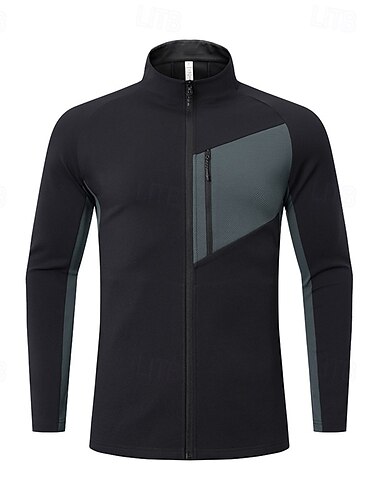  Herren Laufshirt Sport Top Laufjacke Trainingshemd Langarm Sweatshirt Casual Athlässigkeit Herbst Atmungsaktiv Weich Fitnesstraining Laufen Gehen Sportbekleidung Sportkleidung Farbblock Schwarz