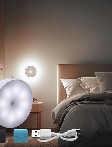  8 LED-Nachtlicht mit Bewegungsmelder, per USB aufladbares Treppenschranklicht mit automatischem An-/Ausschalten, ideal für Küche, Schlafzimmer, Schrank, Treppe und Flur
