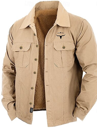  Herren Kuh-Druck Hemd Westernhemd Cargo-Shirt Langarm Brautkleider schlicht Sport & Natur Ausgehen Herbst Winter Umlegekragen Button-Down Schwarz Armeegrün Khaki