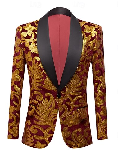  Herren Blazer-Jacke Smoking Party Luxus Retro Vintage Blumen Blazer Schwarz Rote Blau Weite Passform Einreiher - 1 Knopf