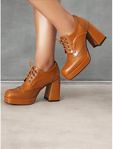  chaussures à plateforme oxford vintage pour femmes avec design à lacets – talon épais en similicuir marron riche pour des looks rétro et formels