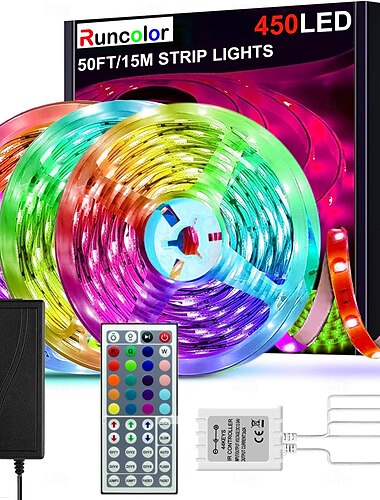 49,2ft led rgb lichtstrips 3x5m 5050 smd 450 leds waterdichte 10mm flexibele strip lichttape kleurveranderend met 44key ir afstandsbedieningskit dc 12v