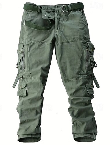  Men's Cargo Pants Trousers Buttons Multi Pocket Plain Wearable Outdoor Daily Camping & Hiking Fashion Classic ArmyGreen Black