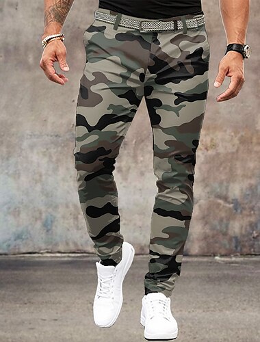  Men's Camo / Camouflage Dress Pants Mid Waist Vintage Formal Outdoor Street Zipper Pocket Summer Spring Fall 3D Print Navy Blue Army Green