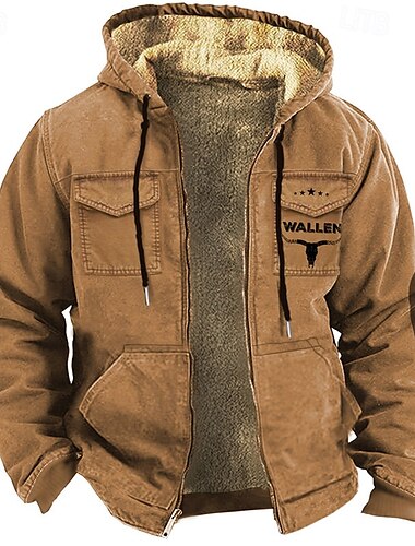  Pánské Mikina na zip Mikina s kapucí na zip Fuzzy Sherpa Fleecová bunda Fleecová mikina Vodní modrá Fialová Hnědá Khaki Kapuce Grafika Zapni Zip Kapsy Sporty a outdoor Denní Víkend Polyester