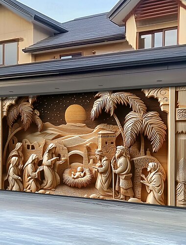  קישוטי דלת חג המולד כיסוי דלת מוסך סצנת מולד באנר חיצוני חג המולד רקע חג המולד גדול לחג דלת מוסך בית קישוטי קיר ציור חג המולד
