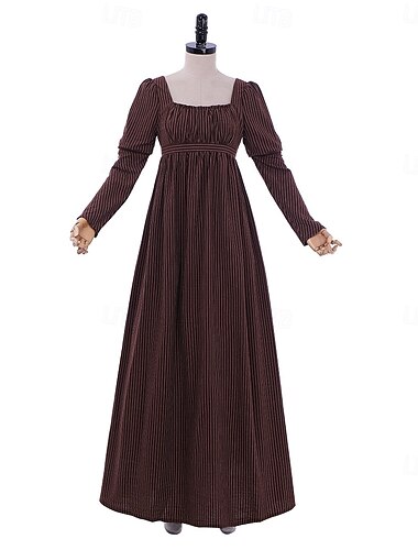 Medieval Renacimiento Vestido Cóctel Vestido de fiesta de graduación Vestido inspirado en la regencia Feria del Renacimiento dama Princesa Rayas Escote Cuadrado Mujer Real Mascarada Fiesta Víspera de
