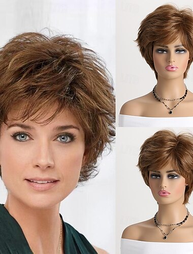  parrucche ispirate a lisa rinna parrucca corta castana a strati pixie parrucche corte per donne bianche parrucche per feste quotidiane cosplay