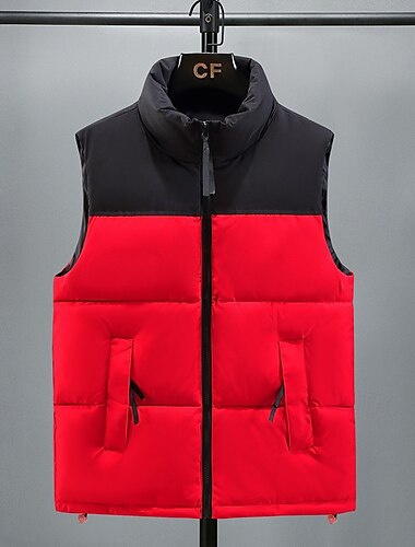  Herr Pufferväst Vadderad Gilet Quiltad väst Dagligen Datum Semester Mode Ledigt Höst vinter Ficka Polyester Håller värmen Bekväm Färgblock Dragkedja Hög krage Normal Svart Gul Rubinrött Kungsblå Väst