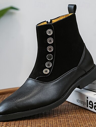  Zweifarbige Kunstlederstiefel für Herren mit Knöpfen – Stiefeletten im Vintage-Stil im viktorianischen Stil für formelle und legere Anlässe