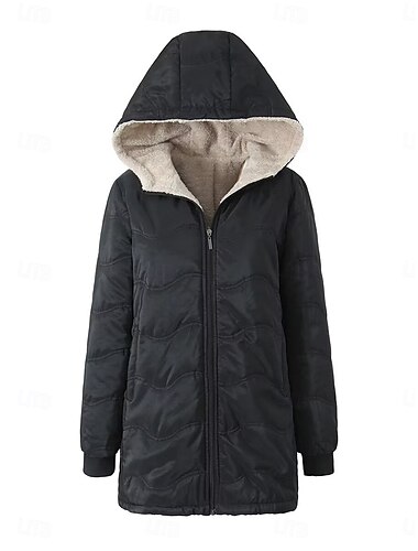  Damen Fleecejacke Teddy-Mantel Hoodie Jacke warm halten Atmungsaktiv Zip Tasche Innenfutter aus Fleece Brautkleider schlicht Glatt Urlaub Strasse Freizeitskleidung Ausgehen Reisverschluss Standard