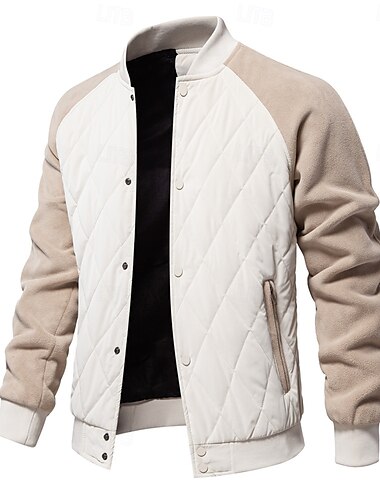  Homens Jaqueta Bomber Casaco de lã Acolchoado Casual / Diário Estilo vintage Outono & inverno Bloco de cor Casual Colarinho Clerical Padrão Camelo Adamascado Preto Verde Tropa Cinzento Casaco