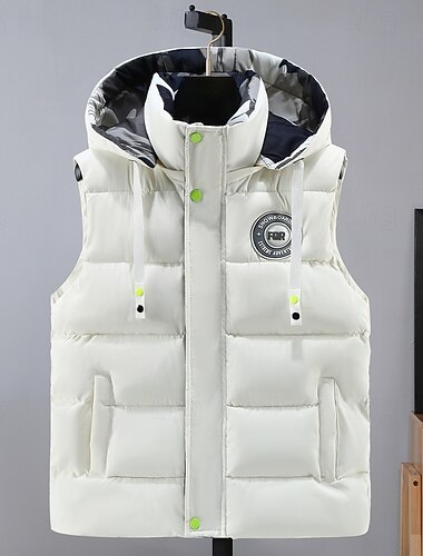  בגדי ריקוד גברים אפוד פאפר וסט קפוצ'ון מרופד Gilet אפוד מרופד יומי פגישה (דייט) חופשה אופנתי יום יומי סתיו חורף כיס פוליאסטר שמור על חום הגוף נוח גראפי רוכסן עם קפוצ'ון רגיל שחור לבן פול אפור אֵפוֹד