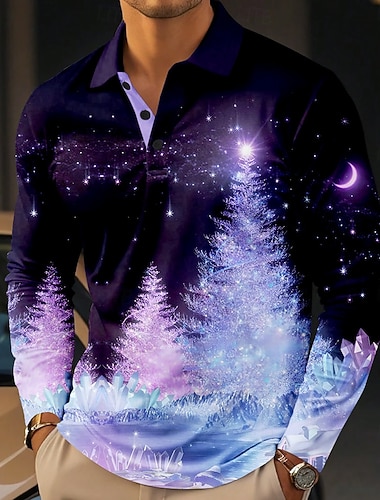 Новогодняя тематика Муж. Космос лес Рубашки поло Рубашки-поло для гольфа Длинный рукав Футболки поло Воротничок На каждый день Вечерние наряды На каждый день Отпуск Пуговицы 3D печать Лиловый   Новогодняя тематика Муж. Космос лес Рубашки поло Рубашки-поло для гольфа Длинный рукав Футболки поло Воротничок На каждый день Вечерние наряды На каждый день Отпуск Пуговицы 3D печать Лиловый