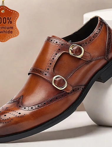  herenschoenen in bruin met dubbele monniksband en brogue-details - formele schoenen van eersteklas runderleer voor zakelijke en speciale gelegenheden