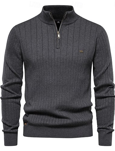  Herren Stricken Einfarbig Halber Reißverschluss Strickware Elegant Weihnachtsgeschenke Heim Bekleidung Herbst Winter Schwarz Marineblau S M L