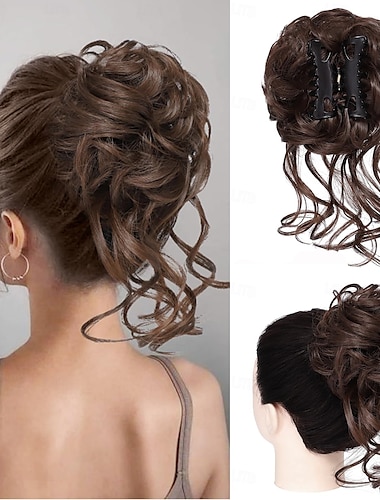  Moño desordenado, pieza de cabello con pinza, moño de pelo sintético ondulado y rizado, extensiones de cabello despeinado, coletero, moños con barba larga, piezas de cabello para mujeres