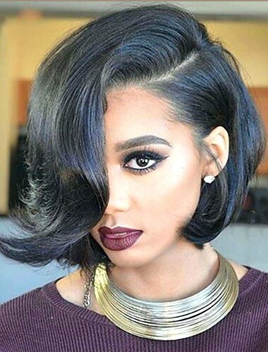  Pelucas sintéticas Ondulado Grande Corte asimétrico Peluca Corta Negro Pelo sintético Mujer Diseños de Moda Suave Natural Negro