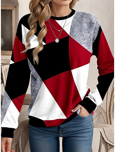  dames sweatshirt geometrisch straat dagelijks gebruik print casual ronde hals lange mouw micro-elastisch herfst winter comfrt ademend zacht materiaal