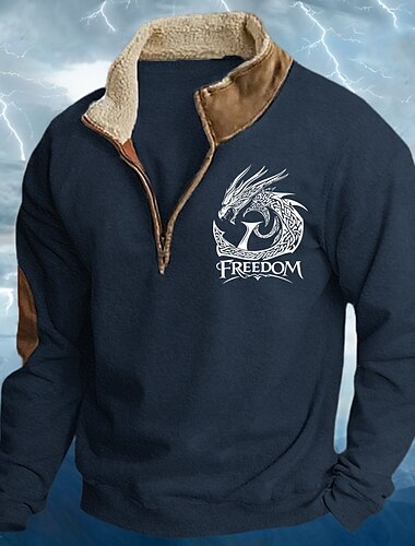  Hombre Sudadera Sudadera con un cuarto de cremallera Negro Azul Marino Caqui Gris Claro Media cremallera Plano Deporte Diario Festivos Poliéster Ropa de calle Fresco Vikingo Invierno Primavera & Otoño