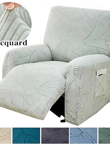  Fundas para sillón reclinable de jacquard, fundas para sillón Lazyboy, juego de 4 piezas, fundas antideslizantes para sillón reclinable con bolsillos de almacenamiento, protector de muebles para sala