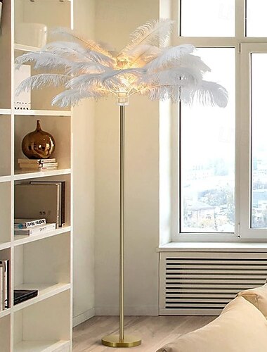  Feder-Stehlampe Feder-LED-Stehlampe Eisenkunst kreative nordische Schlafzimmer Badezimmer Wohnzimmer Hochzeit Arbeitszimmer Stehlampe Stehlampe Heimdekoration mit rundem Metallsockel