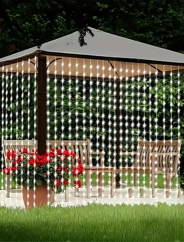  3 x 3 m flexibler LED-Lichtervorhang, 300 LEDs, LED-Lichterkette mit 13-Tasten-Fernbedienung, USB-betrieben, Niederspannung, Warmweiß und RGB, Sicherheit für Weihnachtszimmer und Vorhangdekor