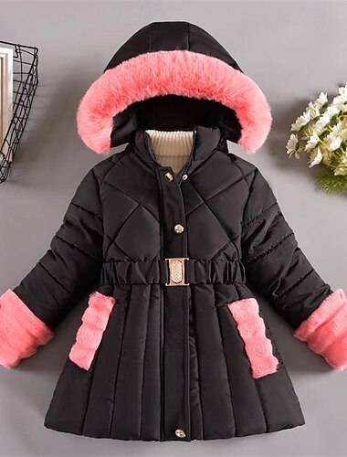  Niños Chica Plumón Color sólido Moda Detalles en Piel Escuela Abrigo Ropa de calle 4-12 años Otoño Negro Rosa Morado
