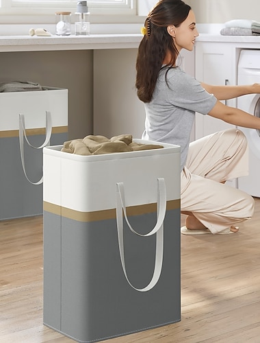  Panier à linge avec mélangeurs et bandoulière pour un transport facile, bord en métal pliable, idéal pour organiser le linge dans les chambres, les salles de bain, les dortoirs, les bureaux et les