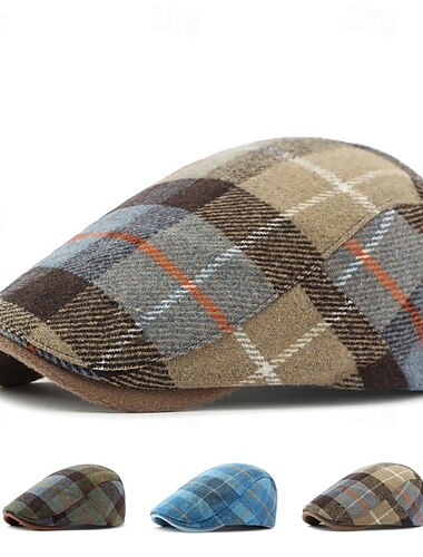  Herren Schiebermütze Cap Basecap Militärmütze Kadettenhut Blau Kaki Polyester Modisch Brautkleider schlicht Strasse Täglich Plaid Einstellbar Sonnenschutz Atmungsaktiv