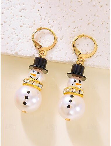  女性用雪だるまと雪の結晶のドロップイヤリング - ホリデーパーティーにぴったりのラインストーンのアクセントが付いた華やかなクリスマスジュエリー