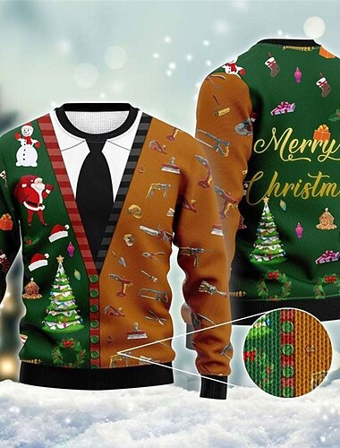  Suéter navideño feo, suéteres para hombres, suéter con letras de Papá Noel, suéter tejido, estampado, suéter de Nochevieja, para exteriores, uso diario, manga larga, cuello redondo, otoño, invierno,
