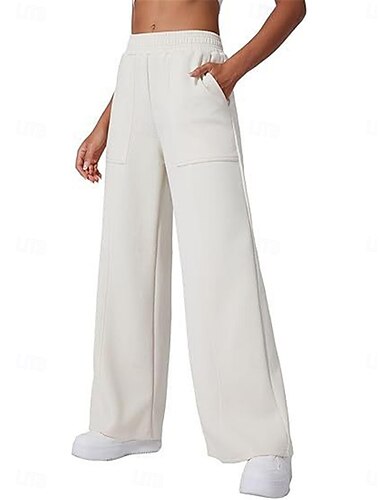  Damen Jogginghose Trainingshose Breites Bein Chinesisch Chino Modisch Strassenmode In voller Länge Hoher Taillenbund Glatt Tasche Elastischer Bund Bequem Weich Komfortabel Mikro-elastisch Outdoor