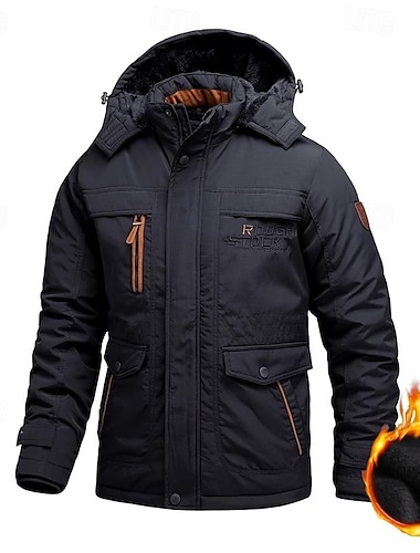  Herren Outdoorjacke Fleecejacke Sport & Natur warm Fleece-Futter Abnehmbare Kapuze Winter Herbst Aktiv Sport Standard Schwarz Marineblau Khaki Armeegrün Jacken