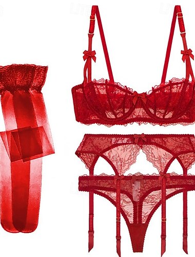  Picardias Lencería Conjuntos de Sujetadores y Panties Tanga Ropa Interior Mujer Navidad Año Nuevo Nochebuena Sensual Adultos Navidad Fiesta Sujetadores Medias