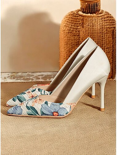  Damen-Stilettos aus Satin mit Blumenmuster – elegante High Heels mit spitzer Spitze für formelle Anlässe und Partys